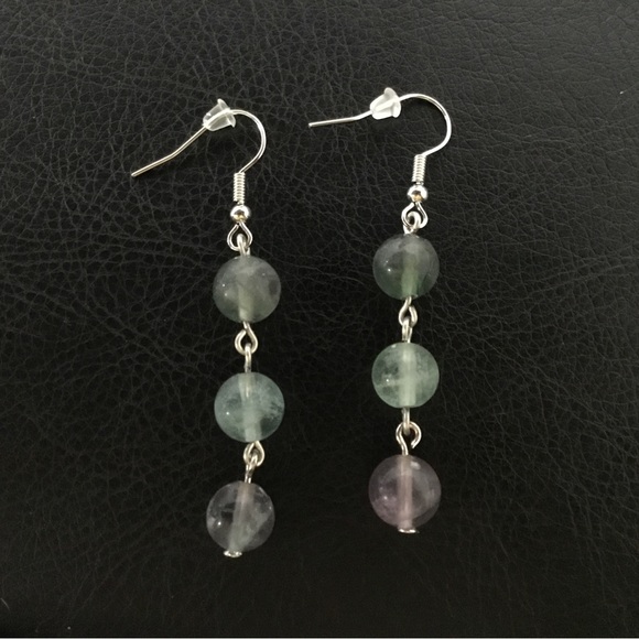 Handmade flourite stone dangle earrings - Picture 2 of 3